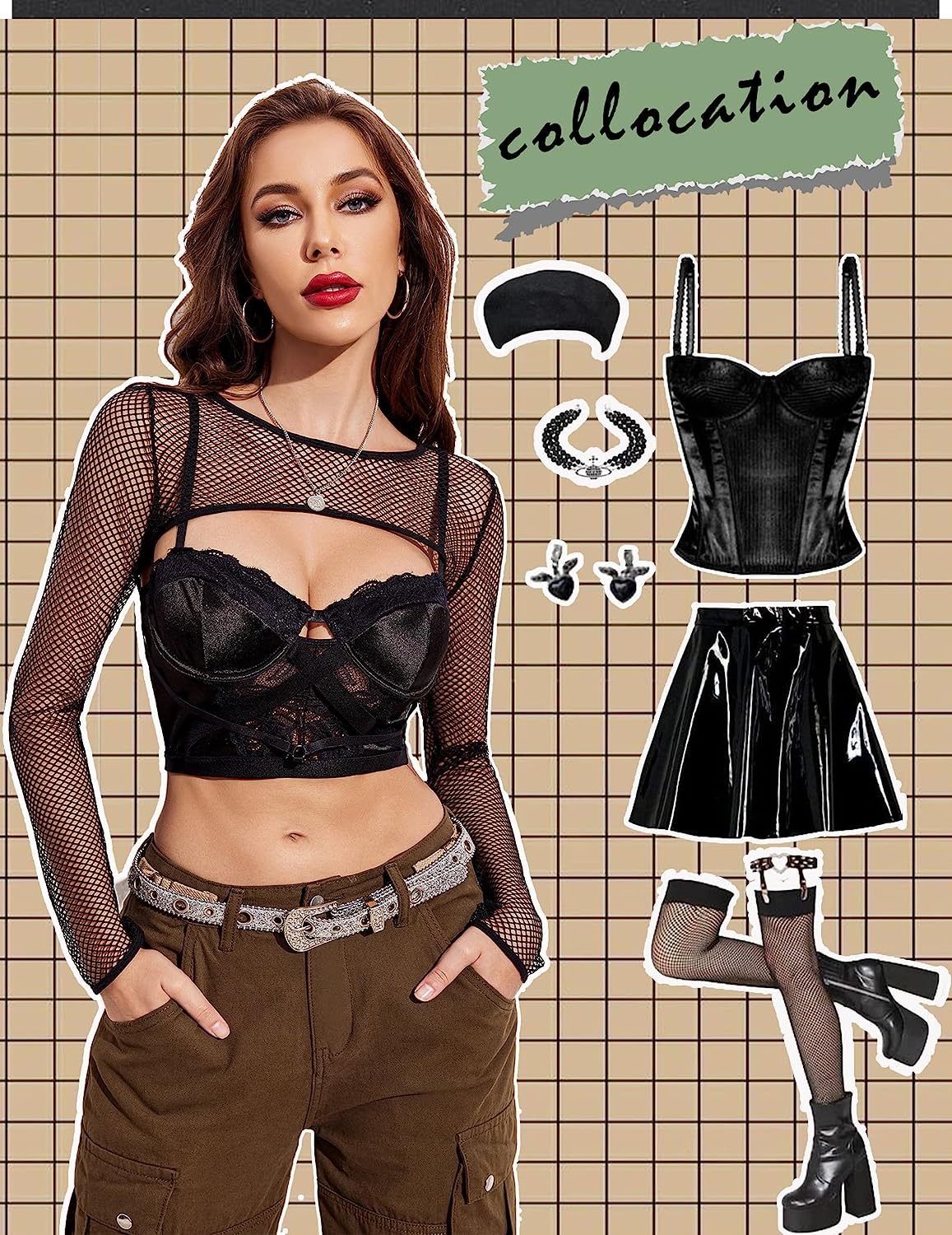 Avidlove Fishnet Long Sleeve Crop Top See Through Shirt Sheer Blouse Outfits
