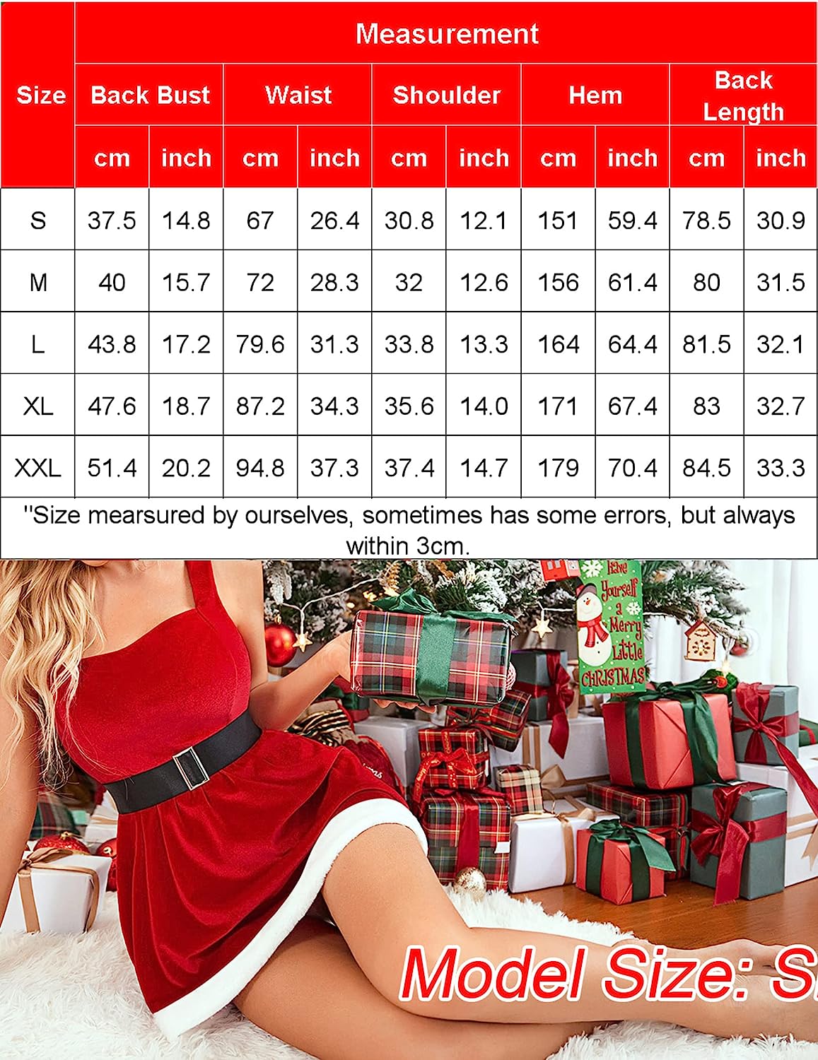 Avidlove Christmas Dress Santa Velvet A Line Dress for with Belt Babydoll Lingerie