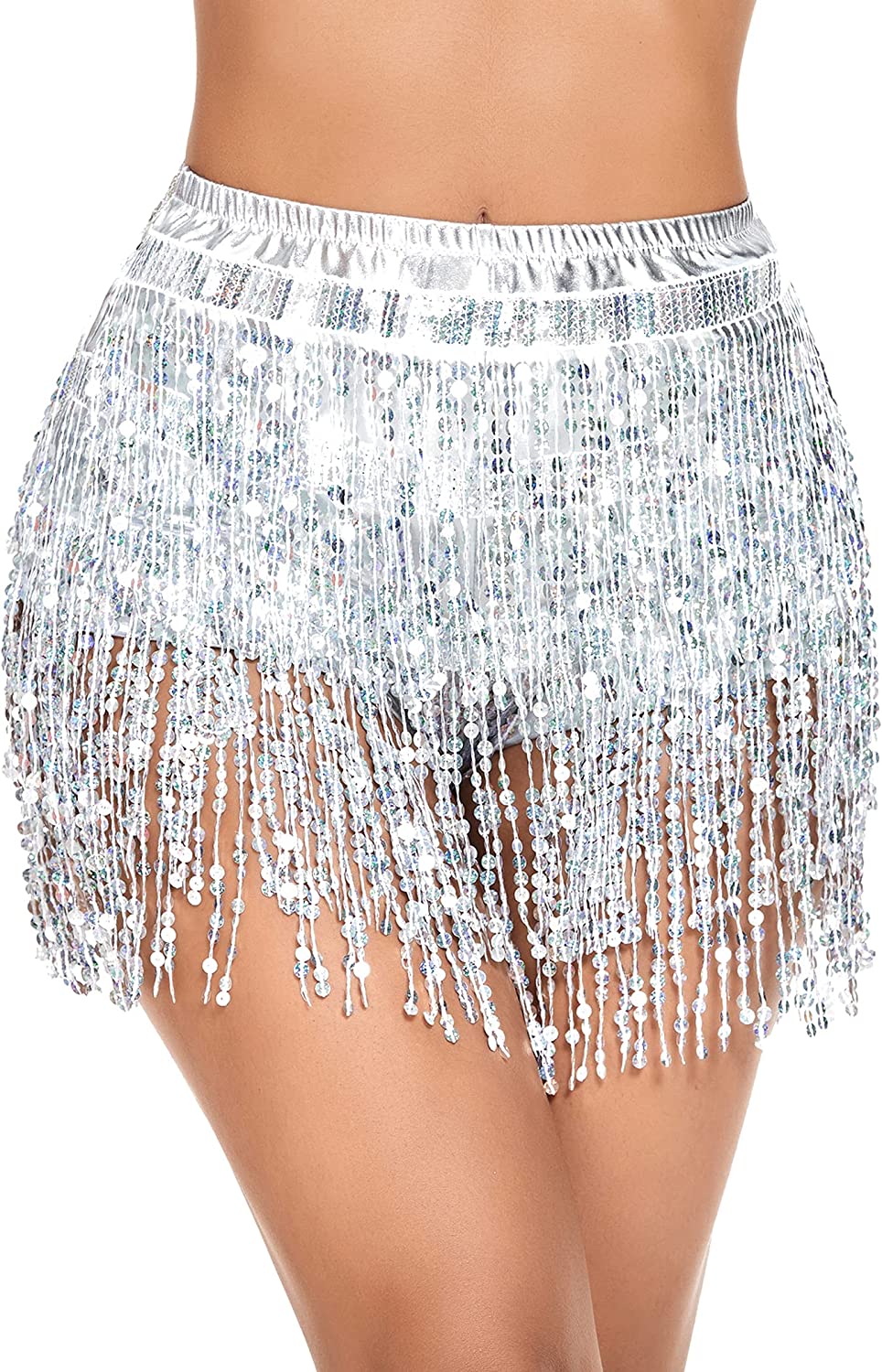 Avidlove Sequin Tassel Skirt Belly Dance Belt Dance Performance Skirt Party Rave Skirt for Women