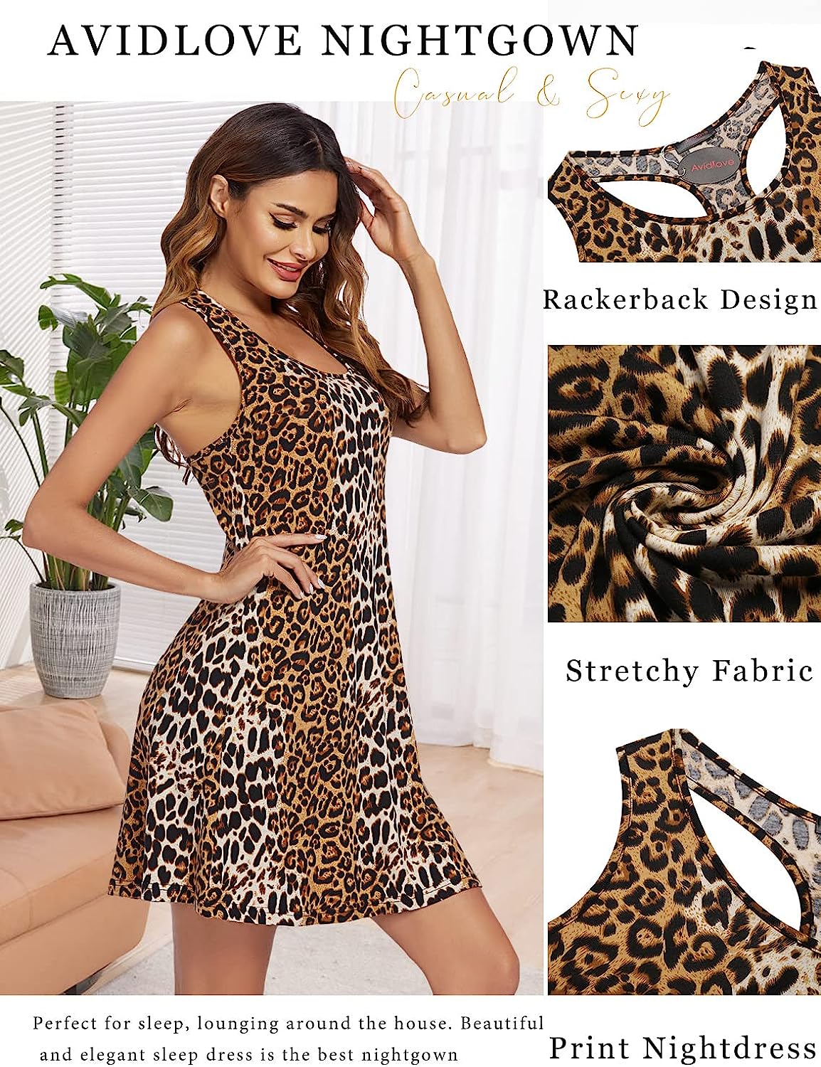 Avidlove Sleepwear for Tank Nightgown Chemise Racerback Sleeveless Sleep Dress
