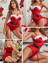 Avidlove Christmas Lingerie for Velvet Teddy Bodysuits Babydolls Chemises Set with Garter Belts