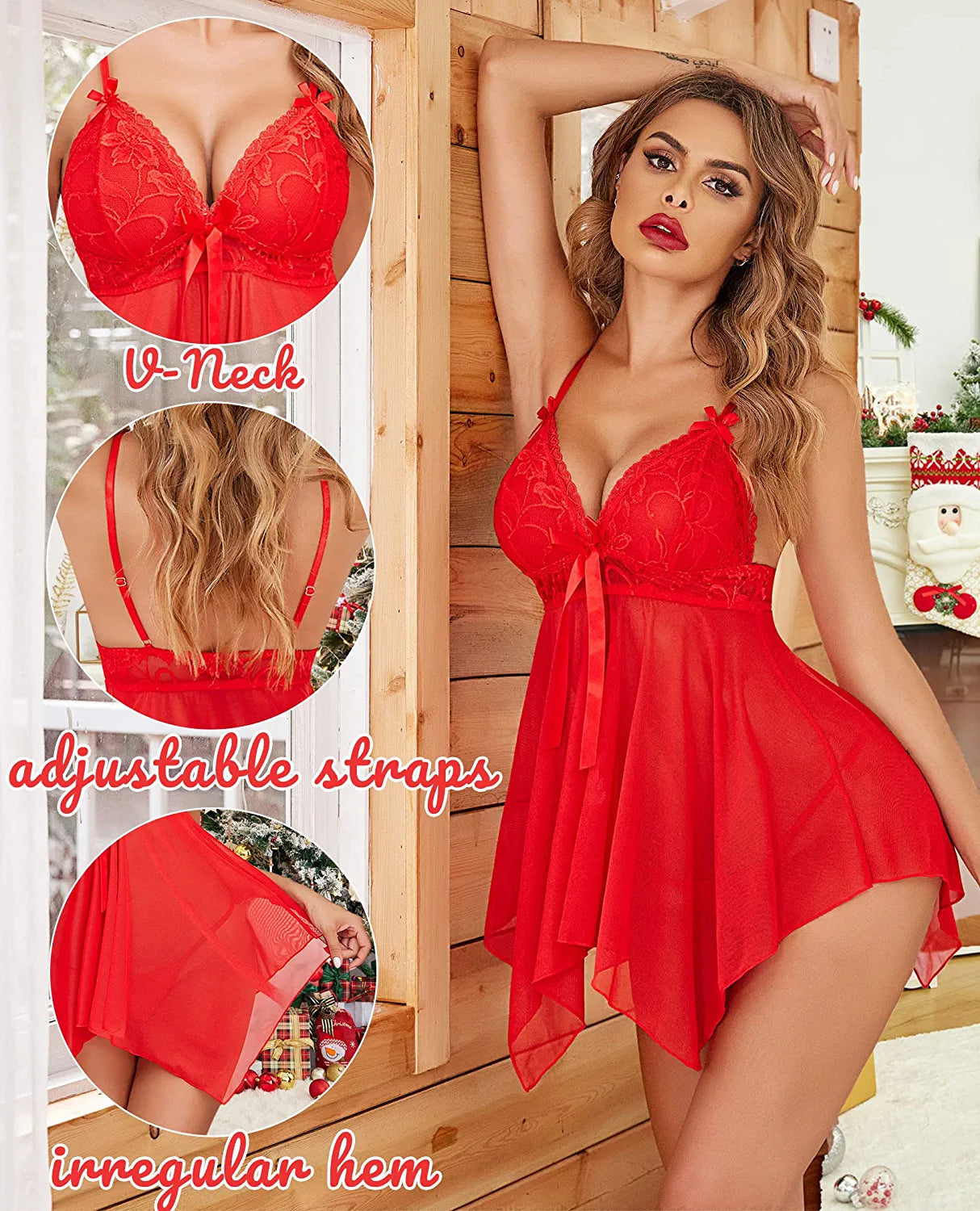 Avidlove Lingerie Lace Babydoll Nightdress Mesh Chemise V Neck Sleepwear