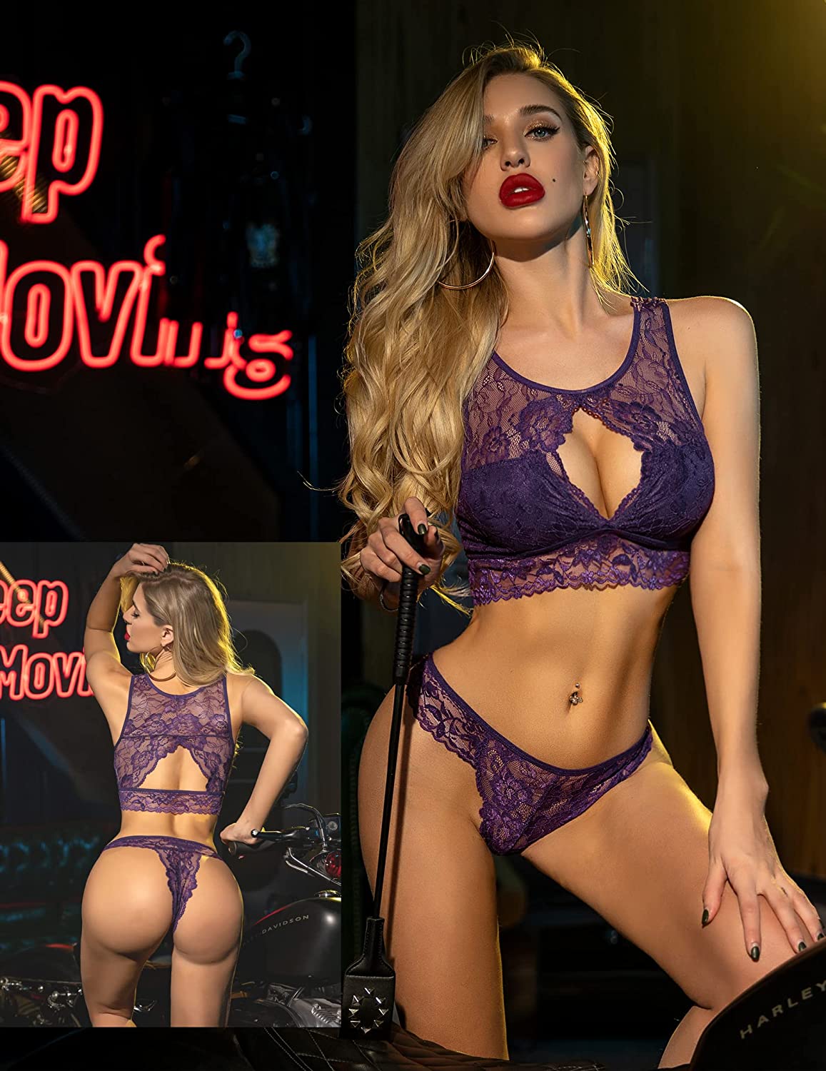 Avidlove Lingerie 2 Piece Lace Babydoll Bra and Panty Set Mini Sleepwear