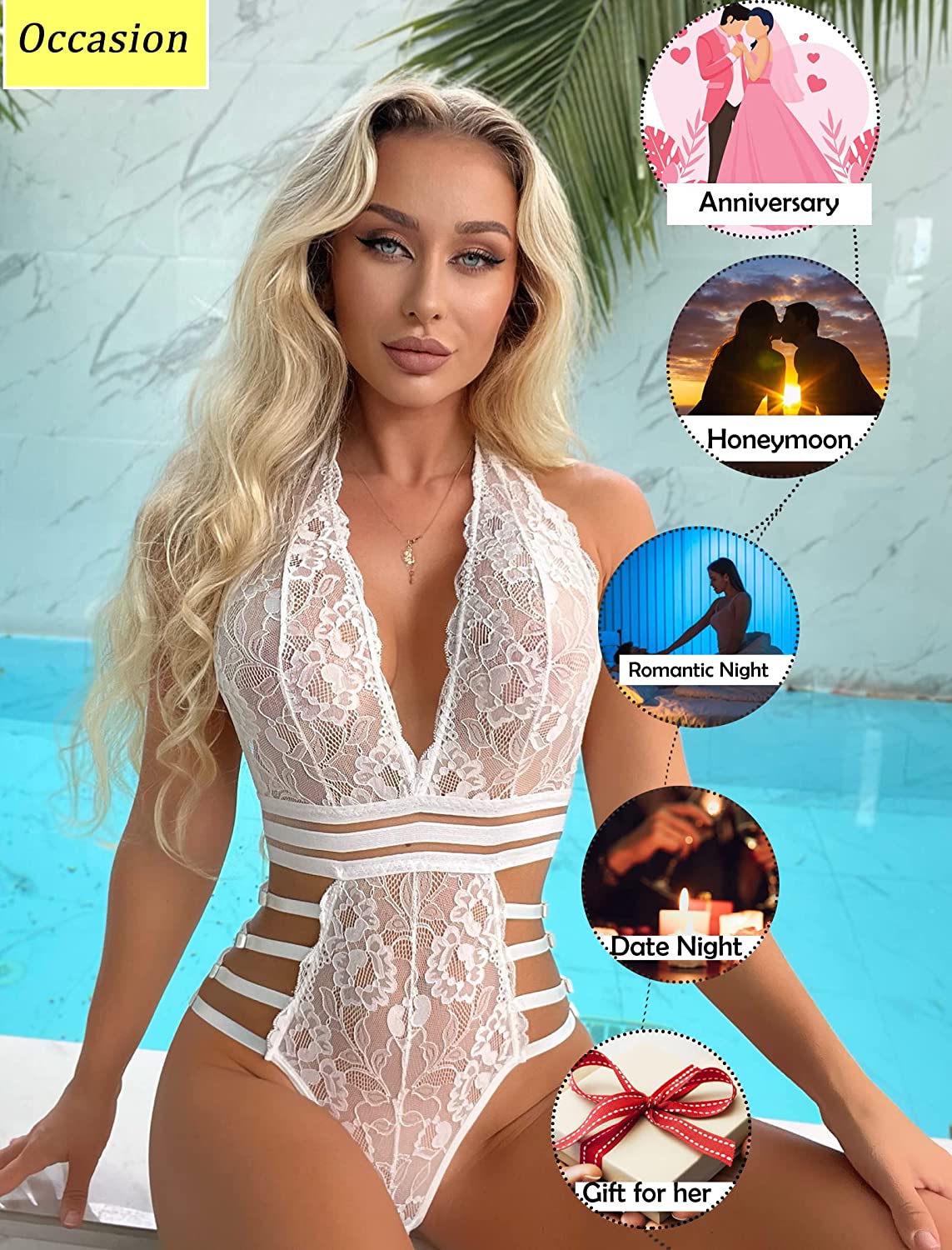 Avidlove Lace Bodysuit Teddy Lingerie Snap Crotch Lingerie One Piece Babydoll