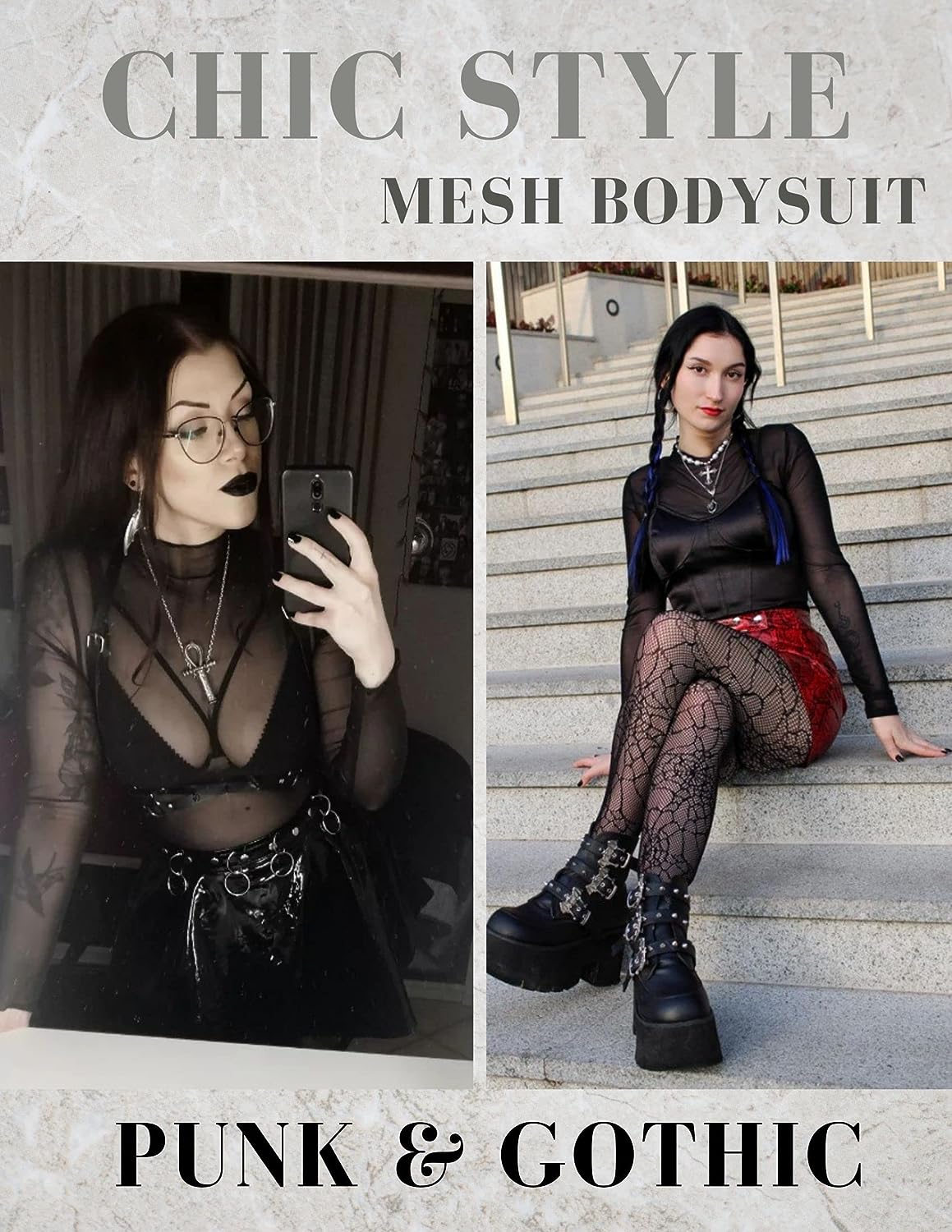 Avidlove Mesh Bodysuit Black Long Sleeve Bodysuit Round Neck Sheer Leotards Bodysuit Tops Snap Crotch