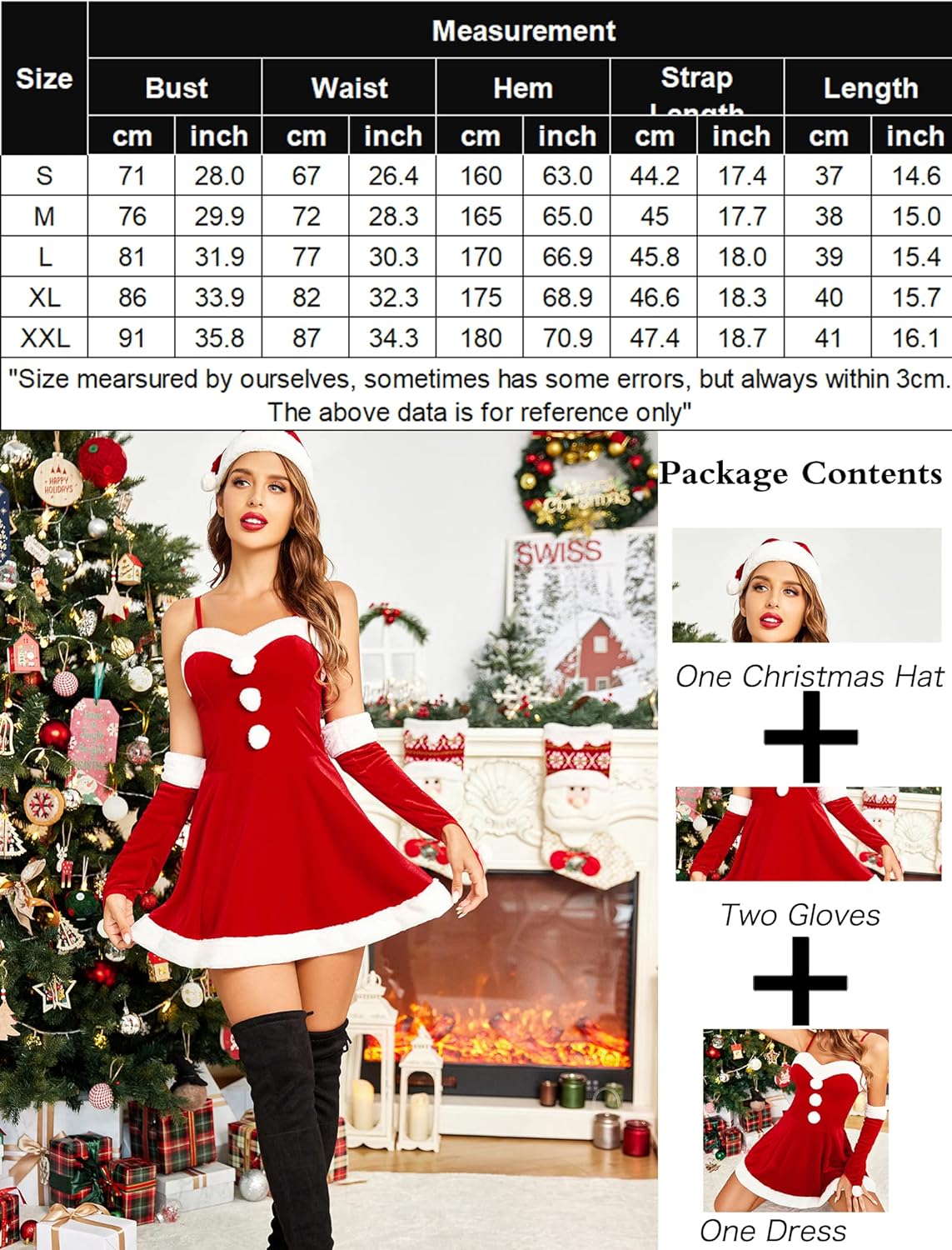 Avidlove 4 Pcs Mrs. Santa Claus Cosplay Christmas Dress Holiday Santa Outfit