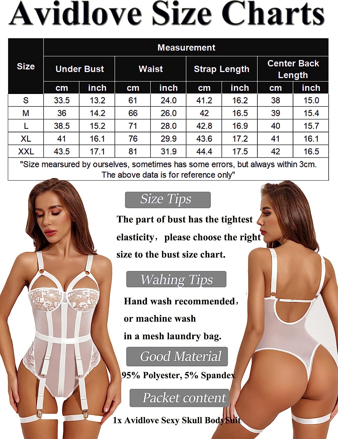 Avidlove Teddy Lingerie for with Garter Belt One Piece Lingerie Naughty Strappy Lingerie Lace Exotic Bodysuit