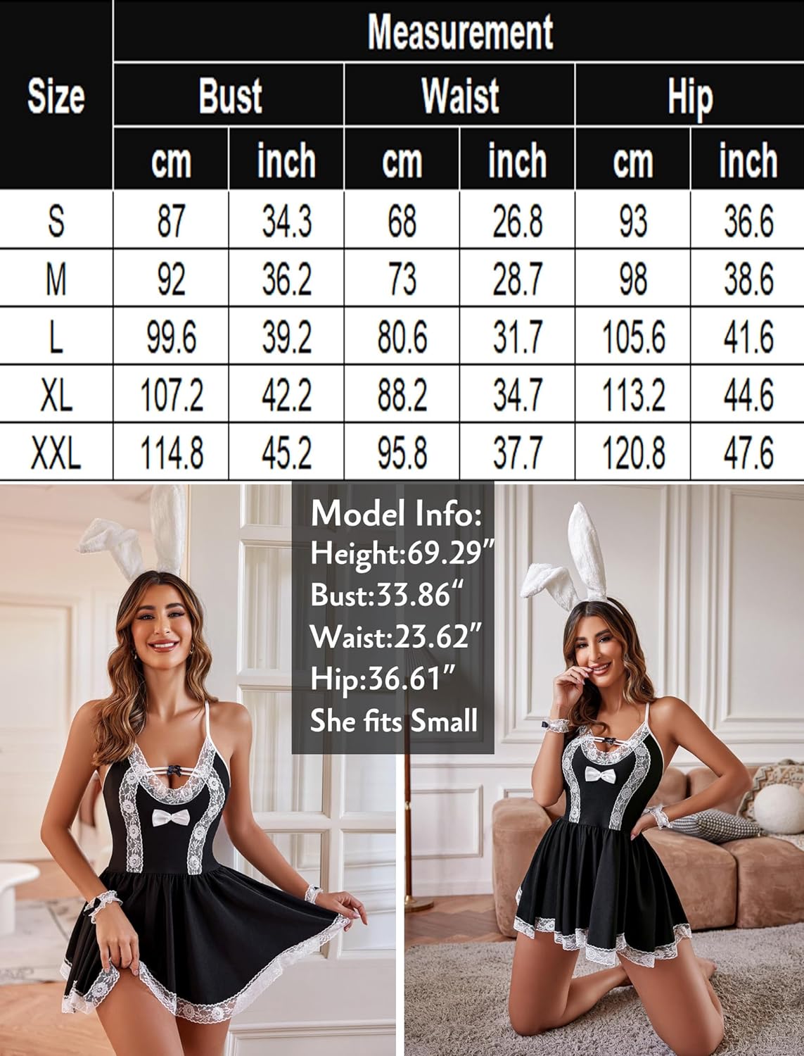 Avidlove Maid Costume Cosplay Lingerie Set Mesh Chemise Babydoll Lace Roleplay Outfit 4 Piece Strap Nightwear