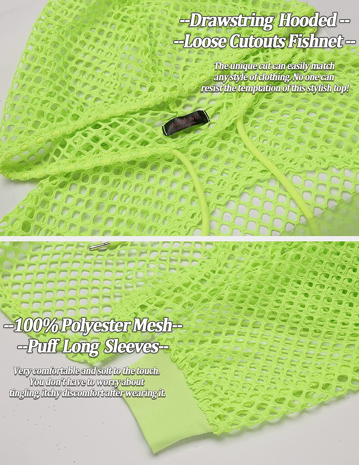 Avidlove Mesh Hoodie Crop Top Fishnet Shirt Long Sleeve Crop Top Hoodie