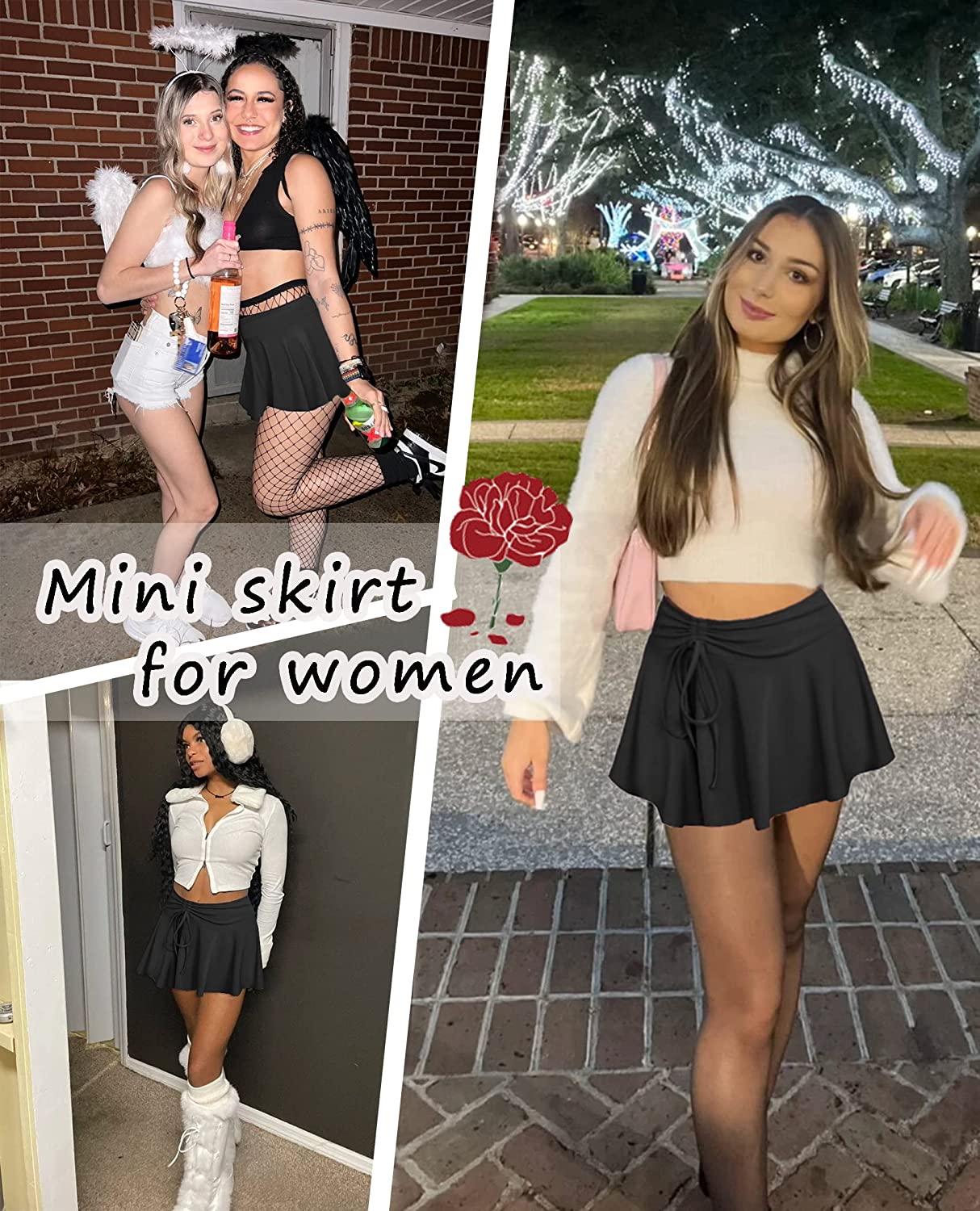 Avidlove Mini Skirt for Pleated Drawstring High Waist Skater Skirt Lingerie Skirts S-XXL