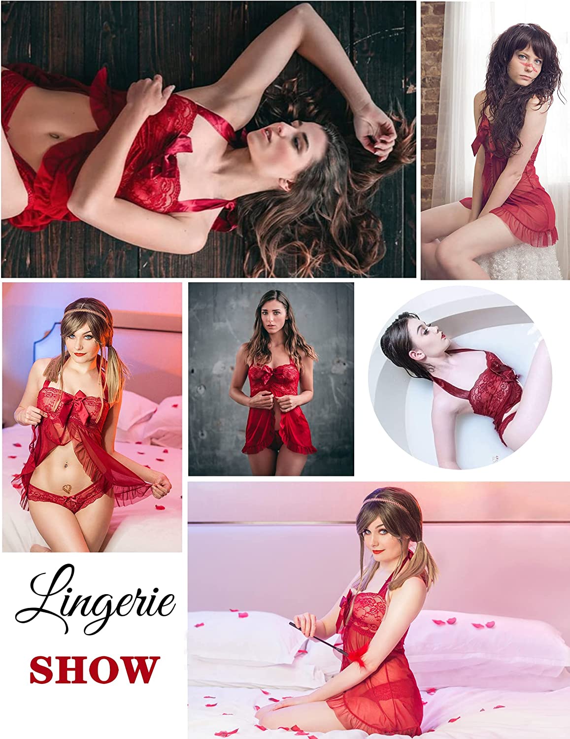 Avidlove Lingerie for Lace Babydoll Open Front Sleepwear Halter Nighty Chemsie XS-5XL