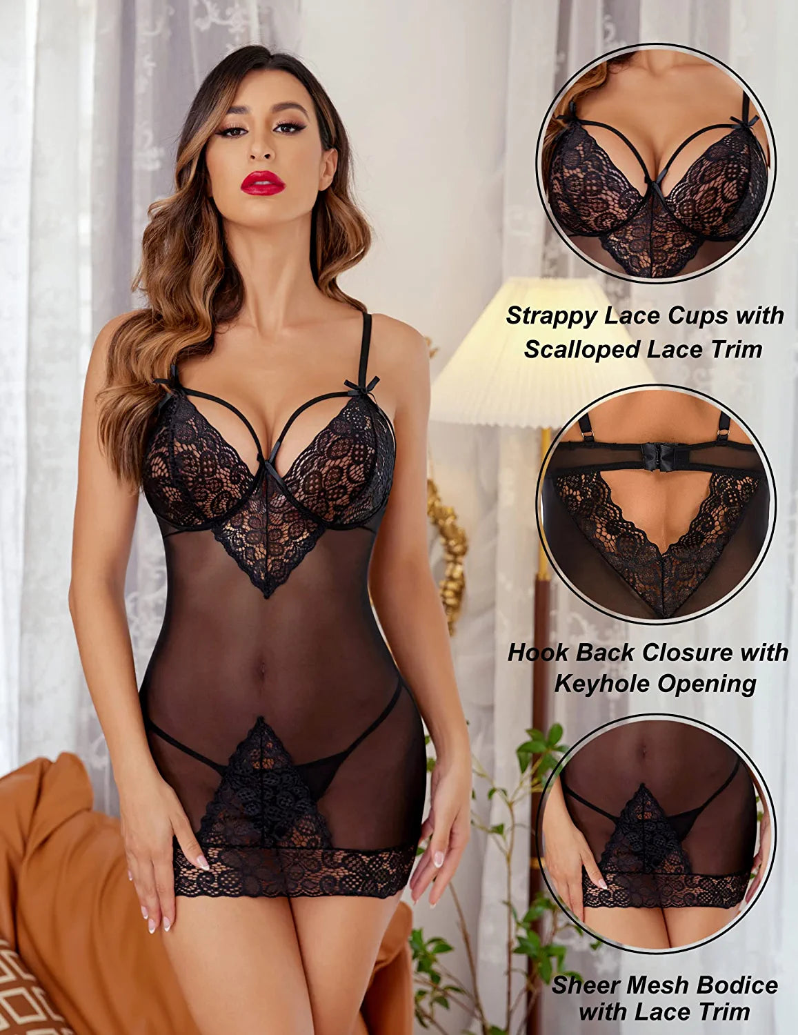 Avidlove Lingerie for Lace Chemises Strappy Babydoll Sleepwear Mini Dress S-XXXL