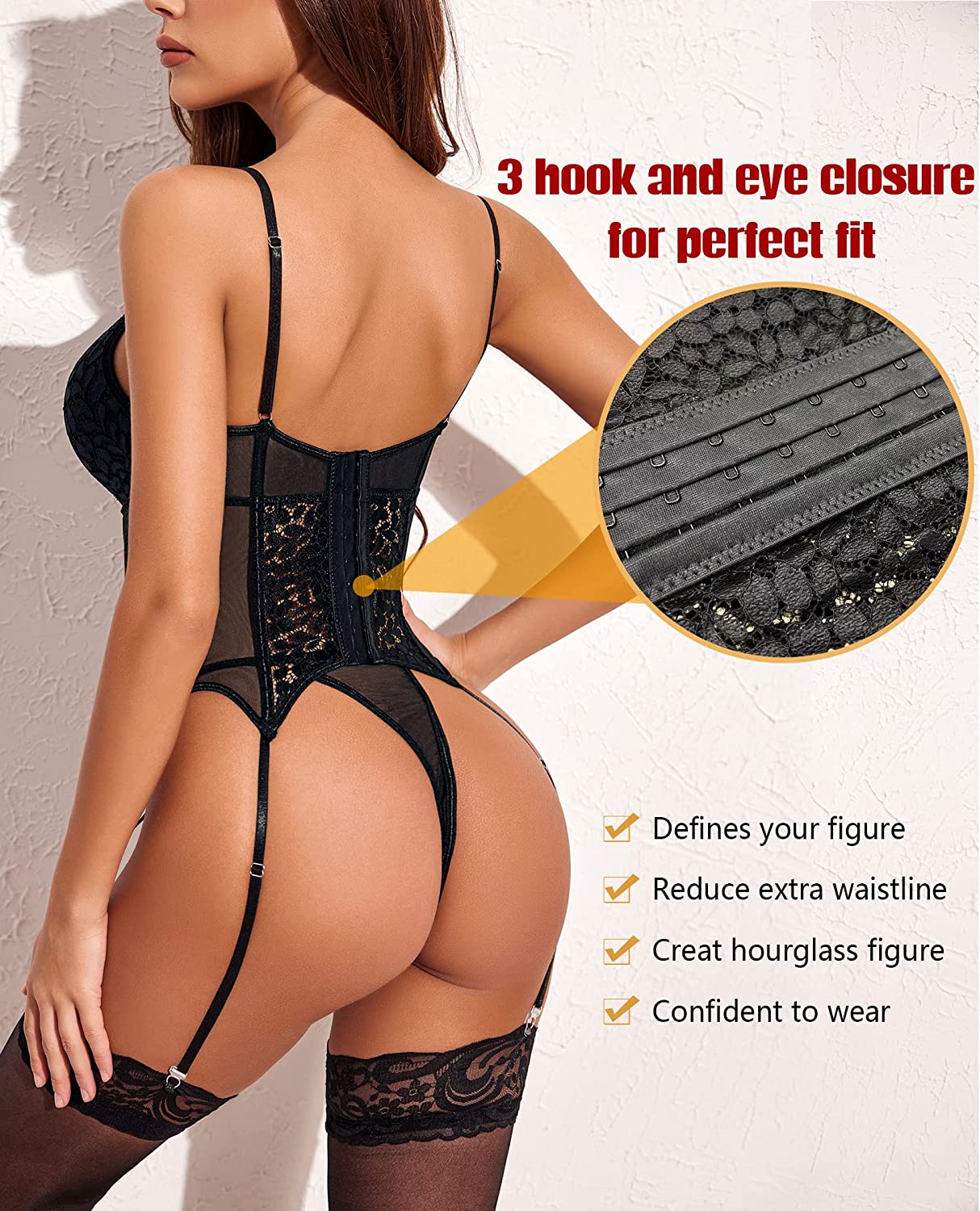 Avidlove Corset Lingerie for Garter Lingerie Set Tummy Control Teddy Boudoir Outfits No Stockings