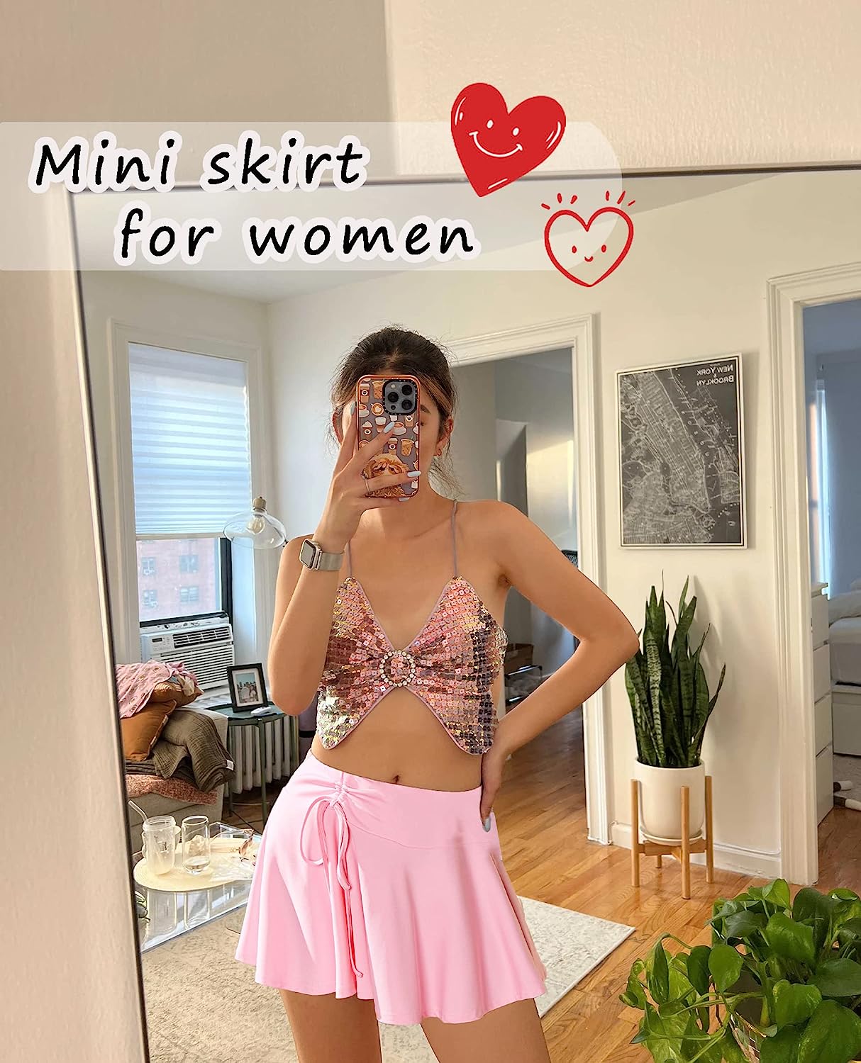 Avidlove Mini Skirt for Pleated Drawstring High Waist Skater Skirt Lingerie Skirts S-XXL