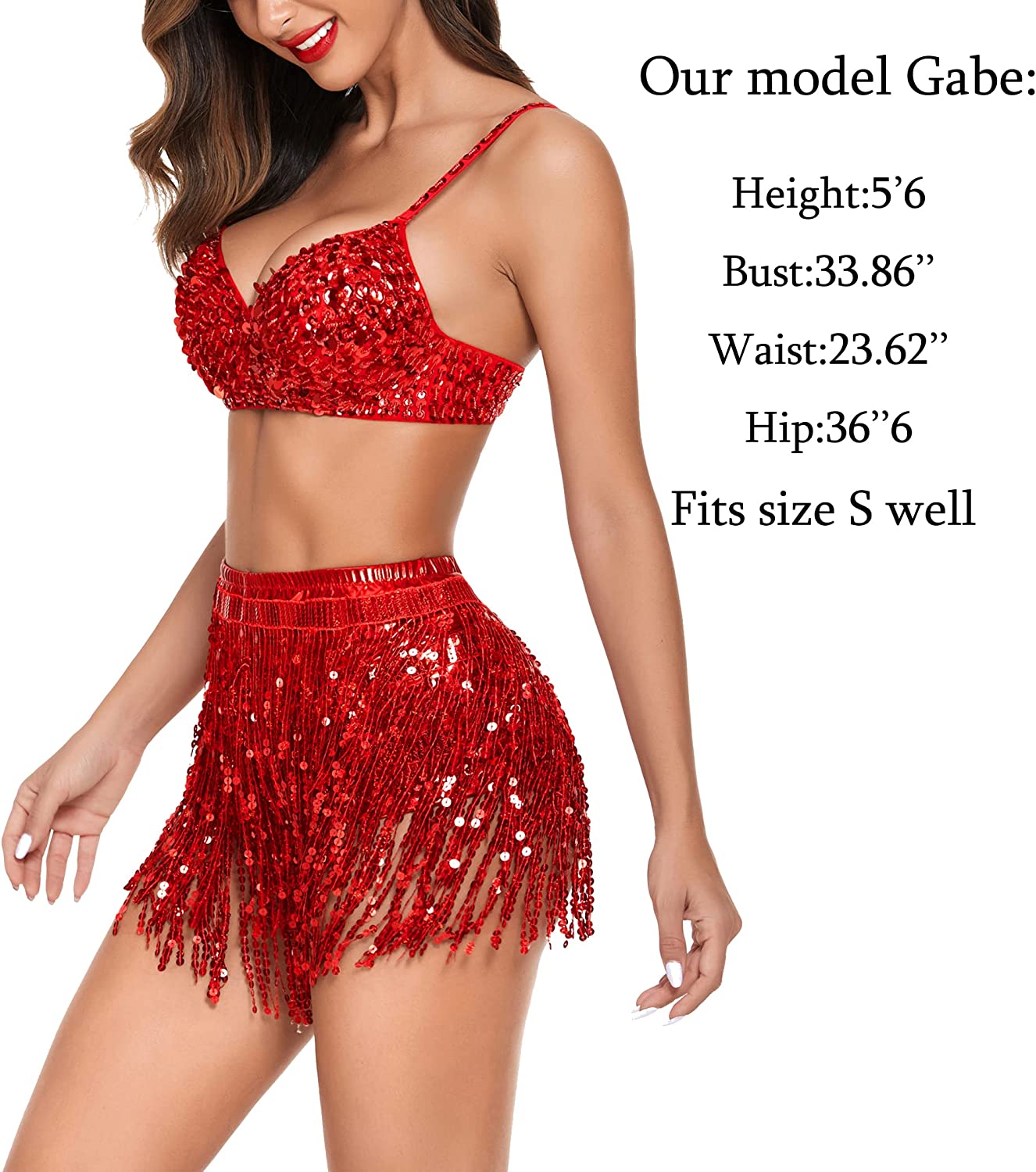 Avidlove Sequin Tassel Skirt Belly Dance Belt Dance Performance Skirt Party Rave Skirt for Women
