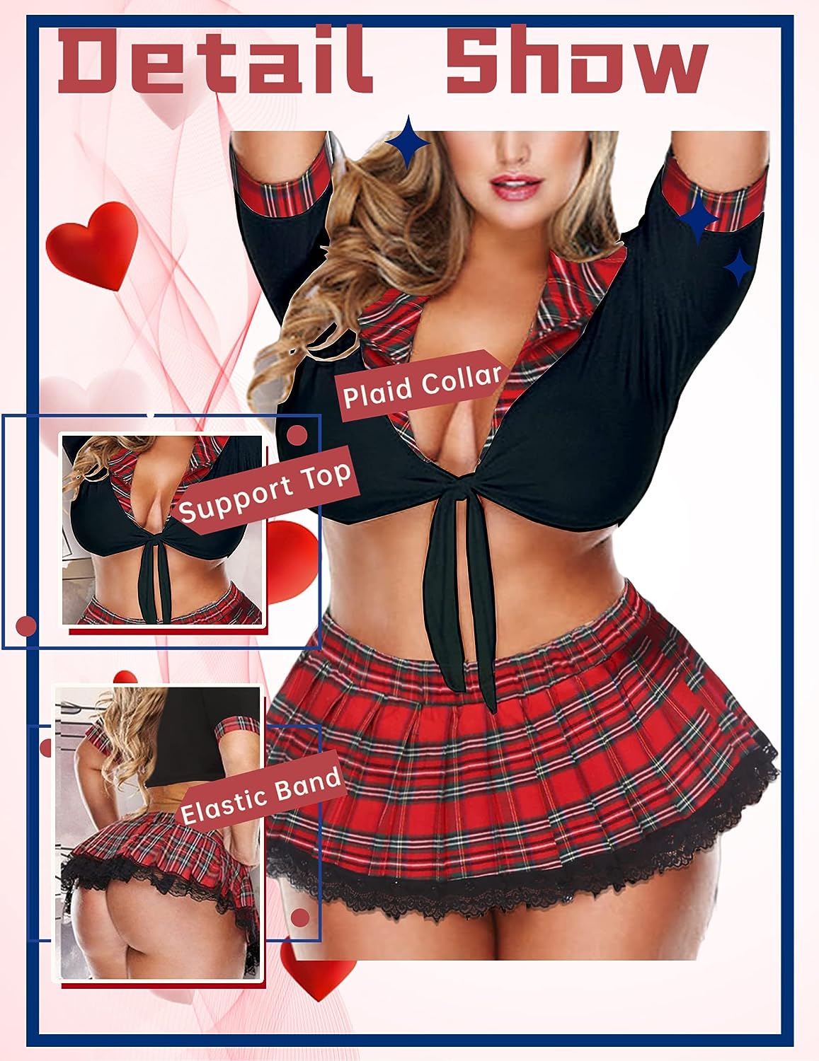 Avidlove Lingerie Set for Two Piece Lingerie Outfits with Tie Top and Mini Pleated Skirt