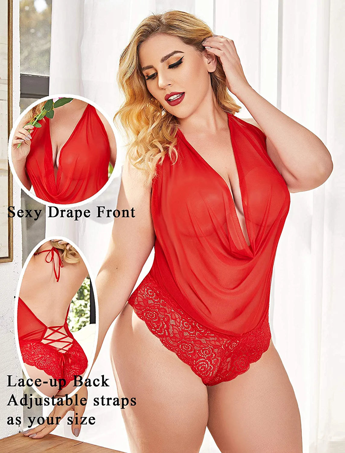 Avidlove Lingerie Teddy One Piece Lace Halter Babydoll Bodysuit