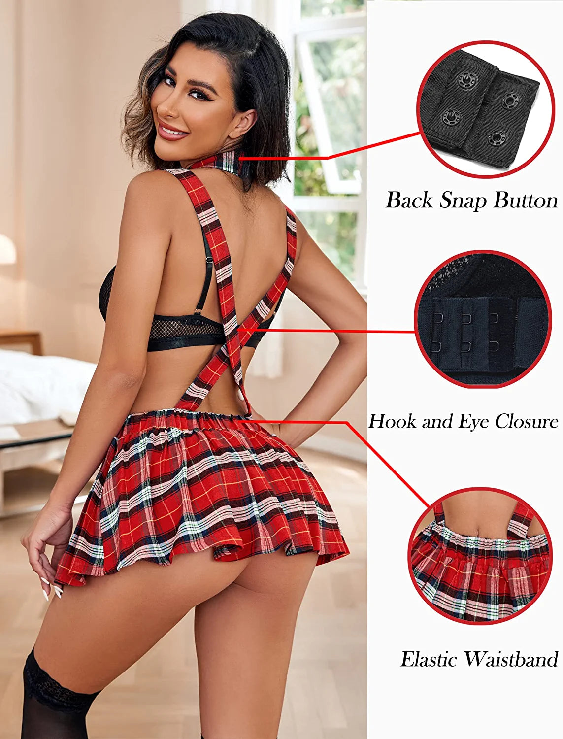 Avidlove Schoolgirl Lingerie Student Costume Set with Tie and Mini Skirt