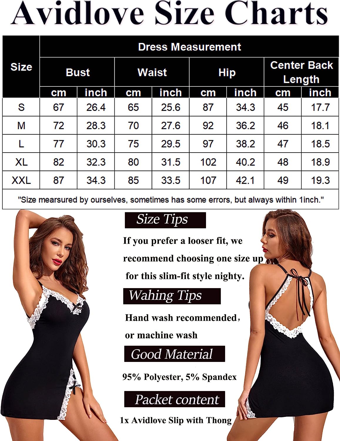 Avidlove Lingerie Lace Babydoll V Neck Sleepwear Cotton Nightgowns for Chemise