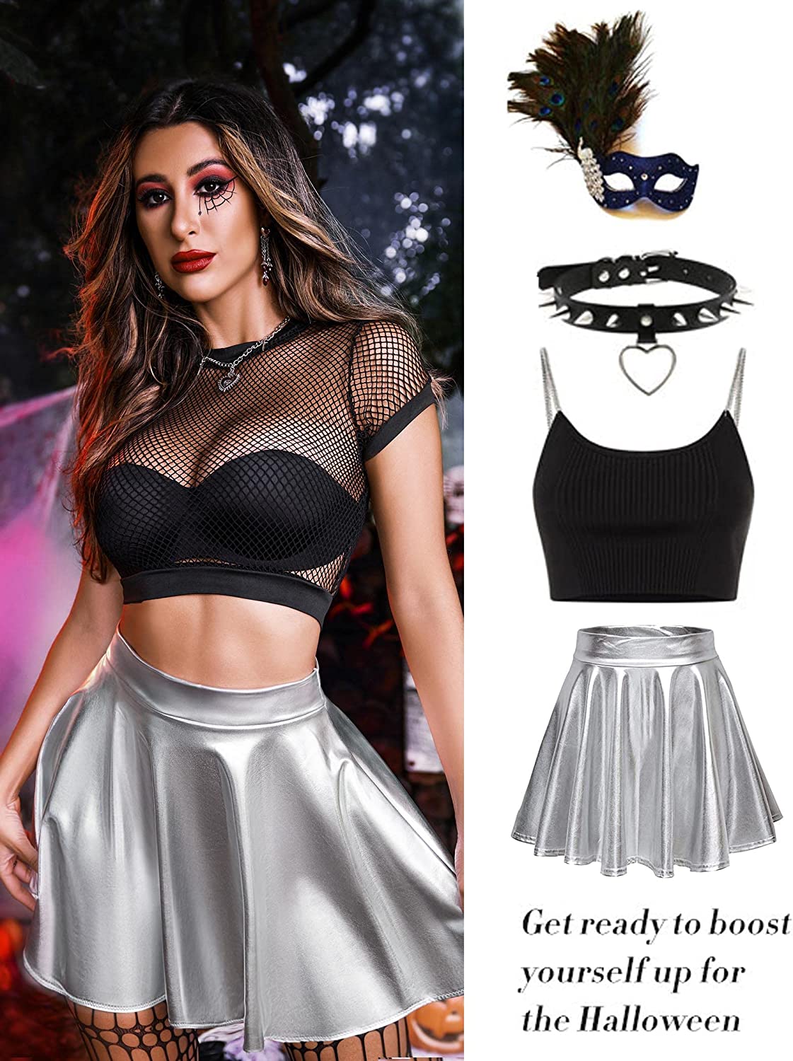 Avidlove Metallic Skirt for High Waisted Skirt Shiny Stretchy Mini A-Line Flared Skater Skirt S-XXL