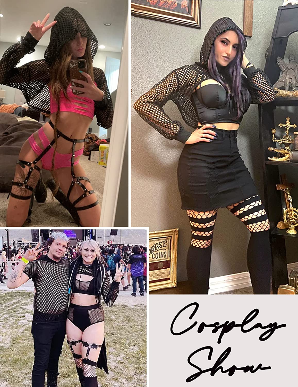 Avidlove Mesh Hoodie Crop Top Fishnet Shirt Long Sleeve Crop Top Hoodie