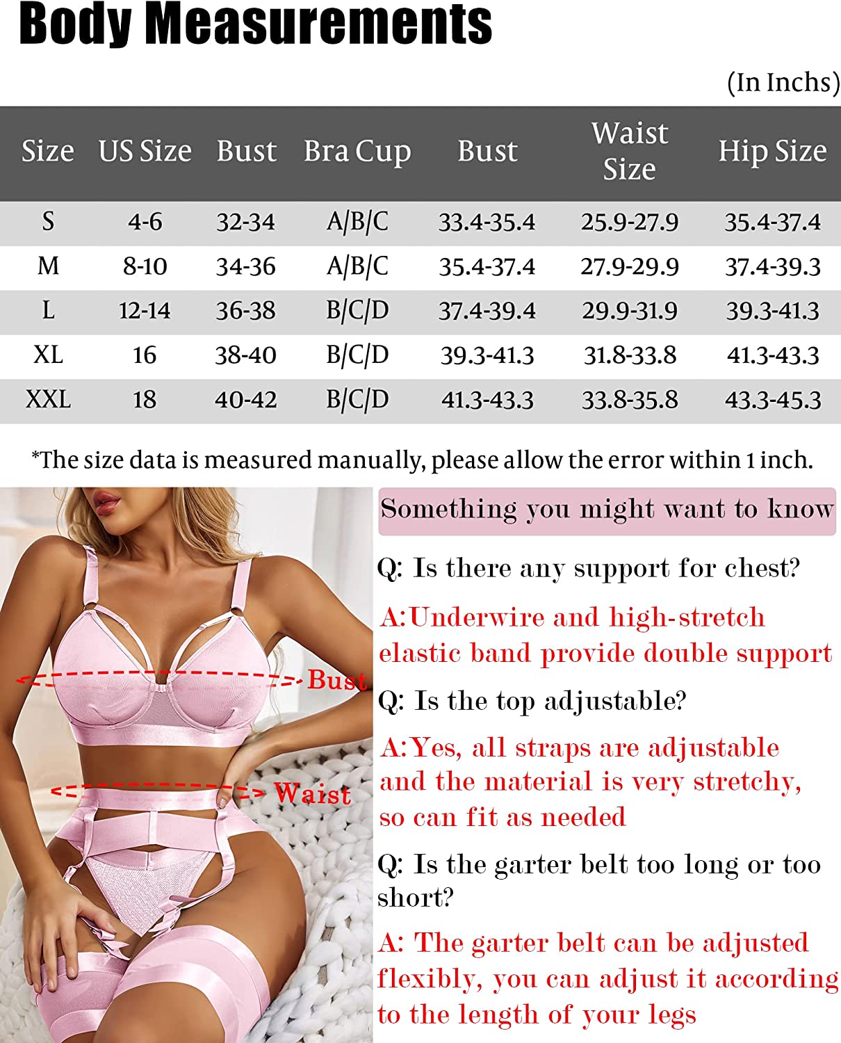 Avidlove Lingerie Set for with Underwire Strappy Lingerie Push Up 5 Piece Lingerie Set with Garter