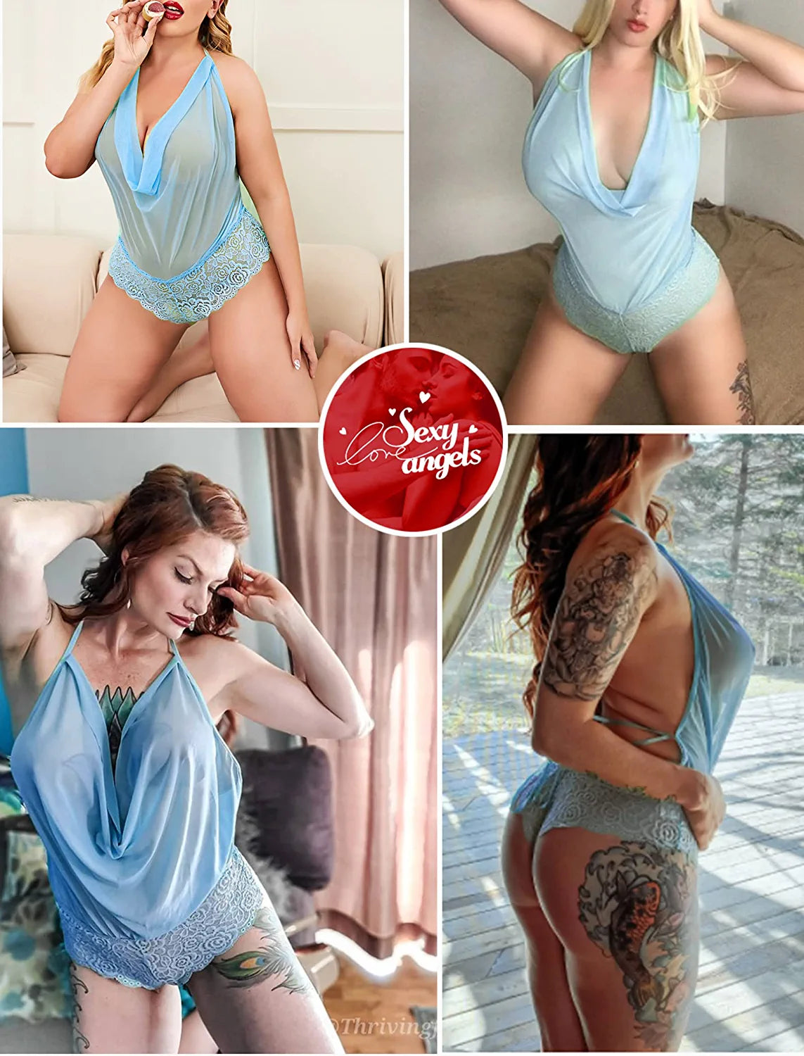Avidlove Lingerie Teddy One Piece Lace Halter Babydoll Bodysuit