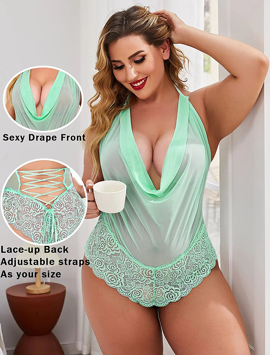 Avidlove Lingerie Teddy One Piece Lace Halter Babydoll Bodysuit
