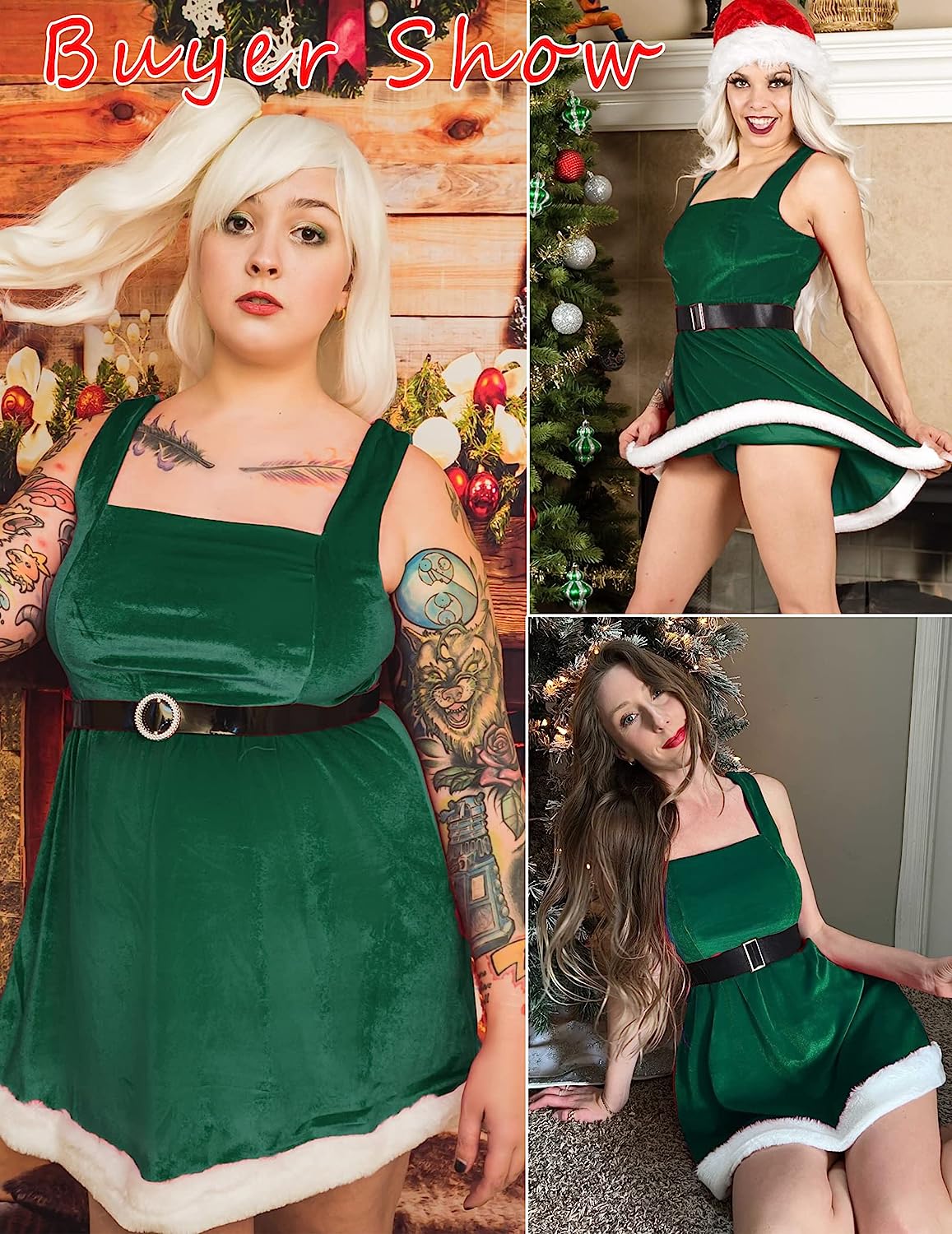Avidlove Christmas Dress Santa Velvet A Line Dress for with Belt Babydoll Lingerie
