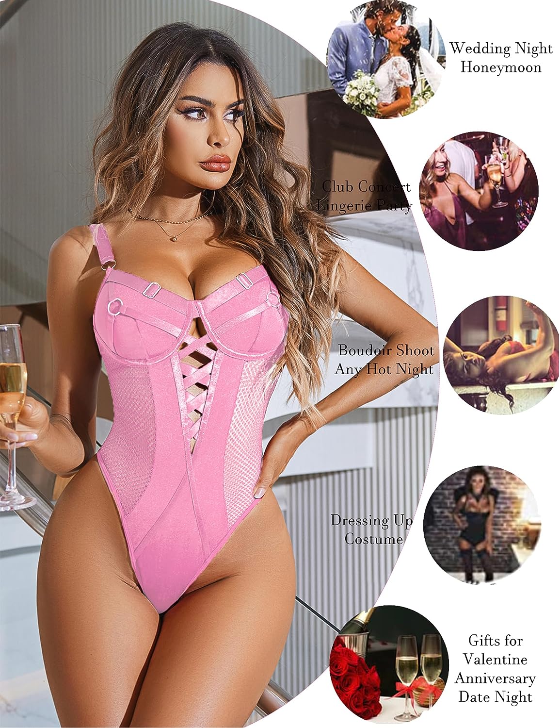 Avidlove Lingerie Bodysuit Mesh Teddy Underwire Lace Bodysuits One Piece Babydoll With Snap Crotch S-XXL