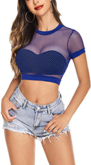 Avidlove Fishnet Crop Top for Short Sleeve Mesh Bikini Pullover Shirt See Through Blouse