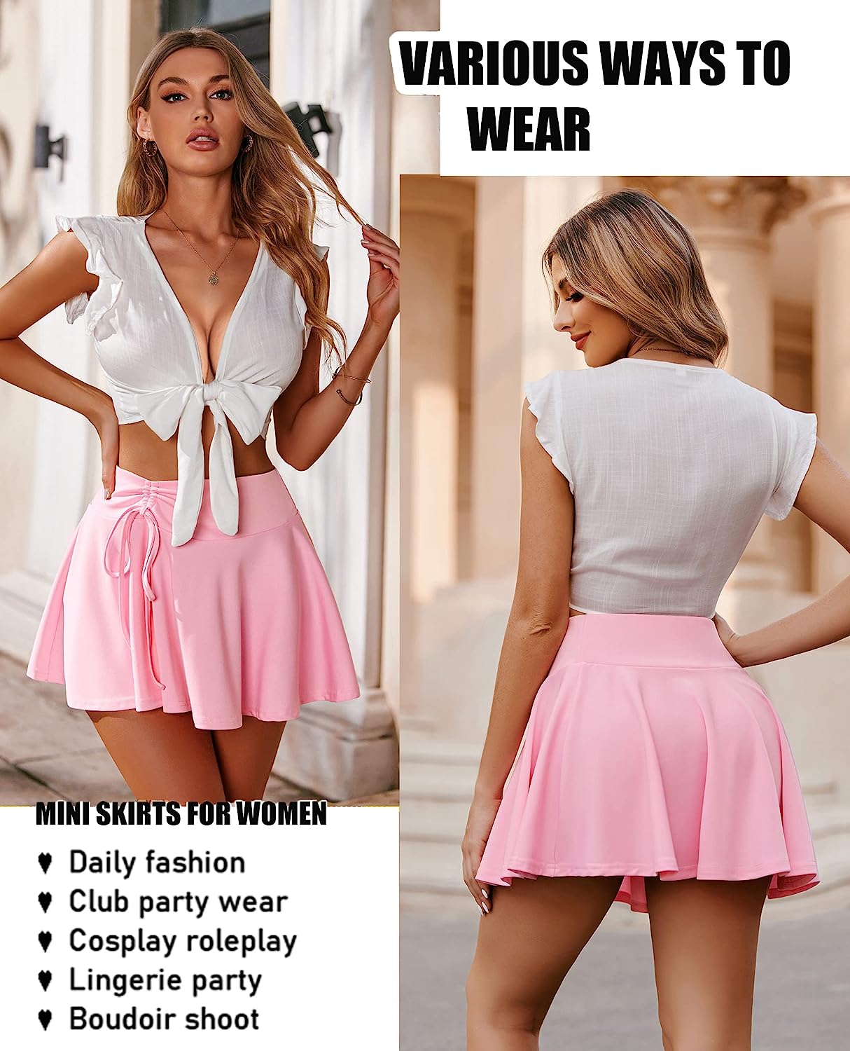 Avidlove Mini Skirt for Pleated Drawstring High Waist Skater Skirt Lingerie Skirts S-XXL