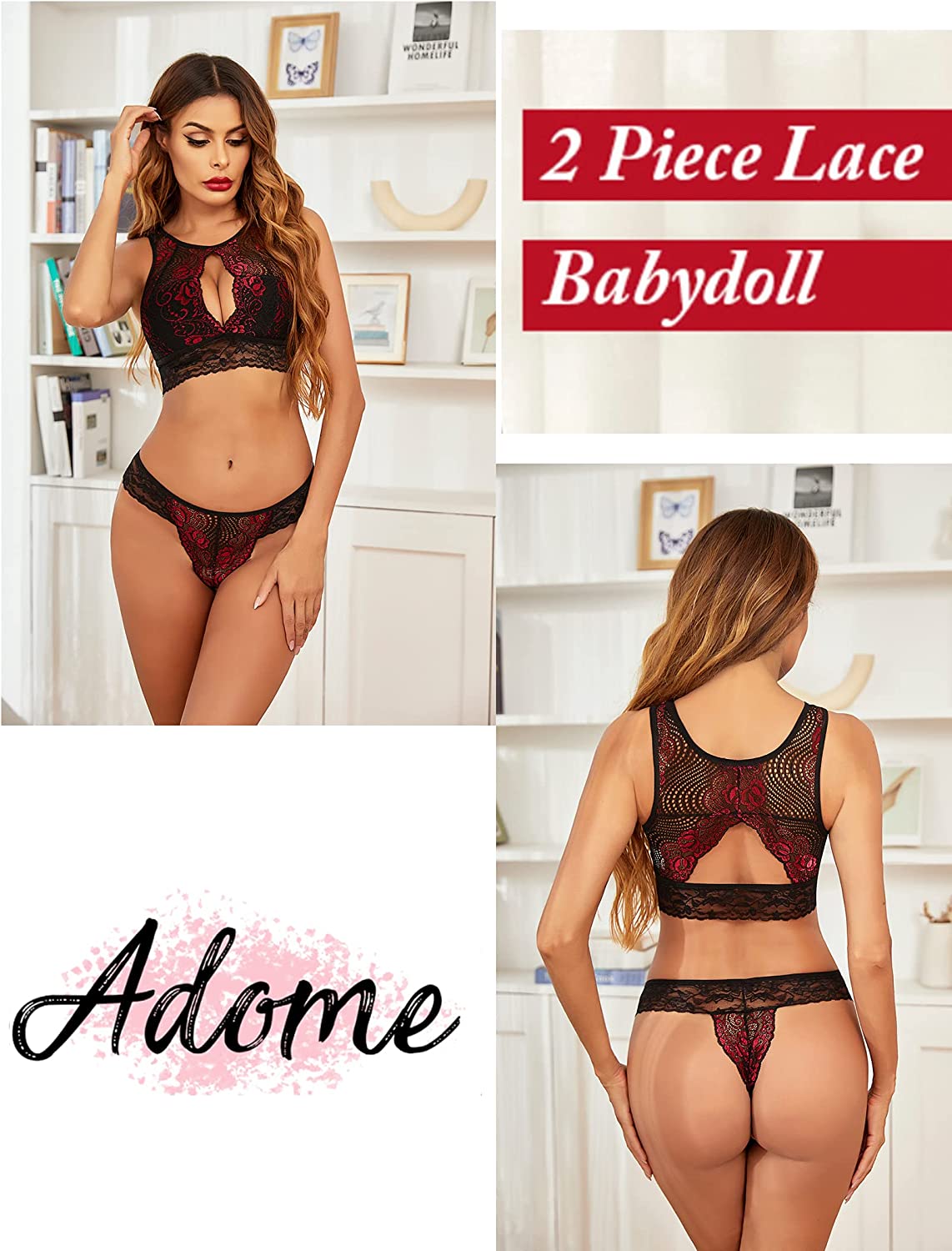 Avidlove Lingerie 2 Piece Lace Babydoll Bra and Panty Set Mini Sleepwear