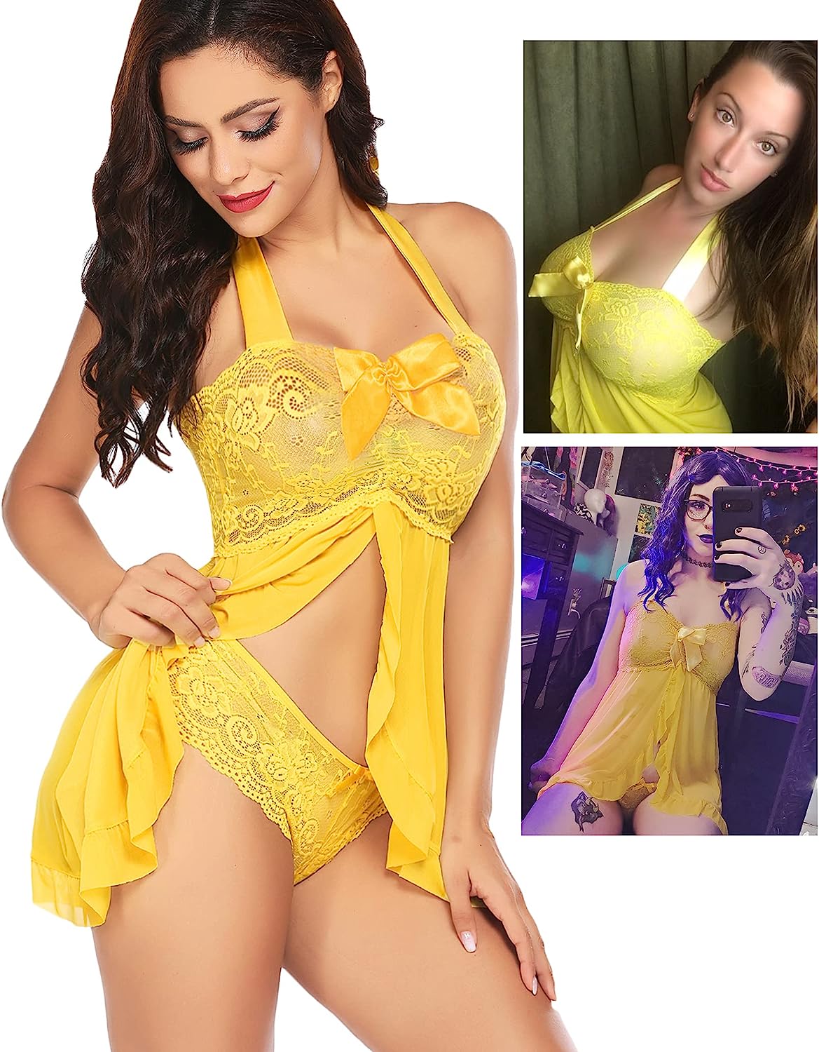 Avidlove Lingerie for Lace Babydoll Open Front Sleepwear Halter Nighty Chemsie XS-5XL