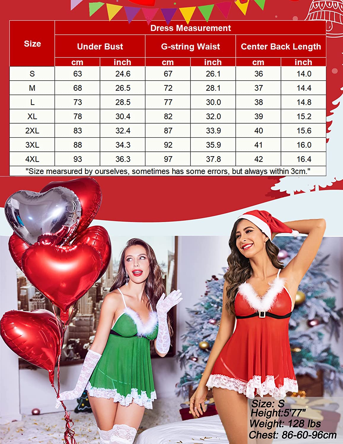Avidlove Christmas Lingerie Red Santa Babydolls Chemises Set