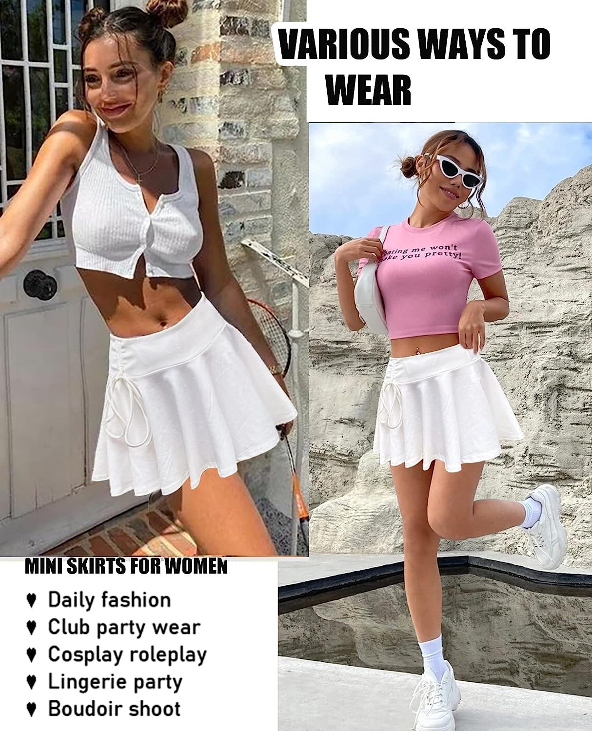 Avidlove Mini Skirt for Pleated Drawstring High Waist Skater Skirt Lingerie Skirts S-XXL