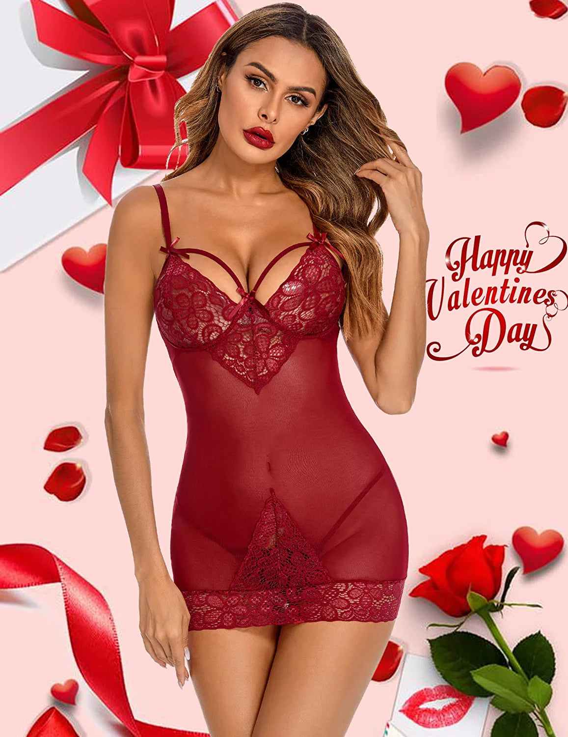 Avidlove Lingerie for Lace Chemises Strappy Babydoll Sleepwear Mini Dress S-XXXL