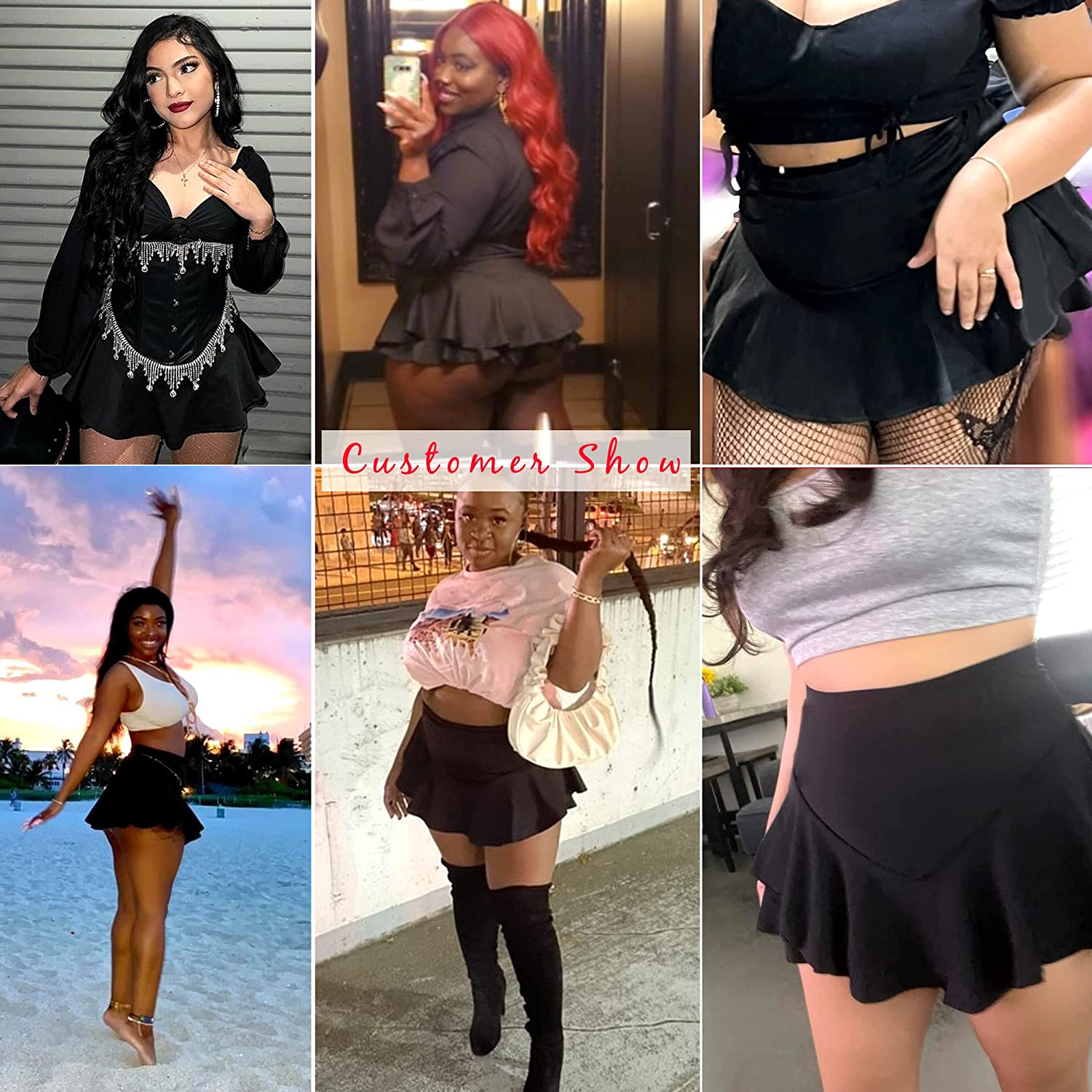 Avidlove Mini Skirt Solid Ruffle Trim Lingerie Skirt Short High Waist Two Layer Hem Skirt