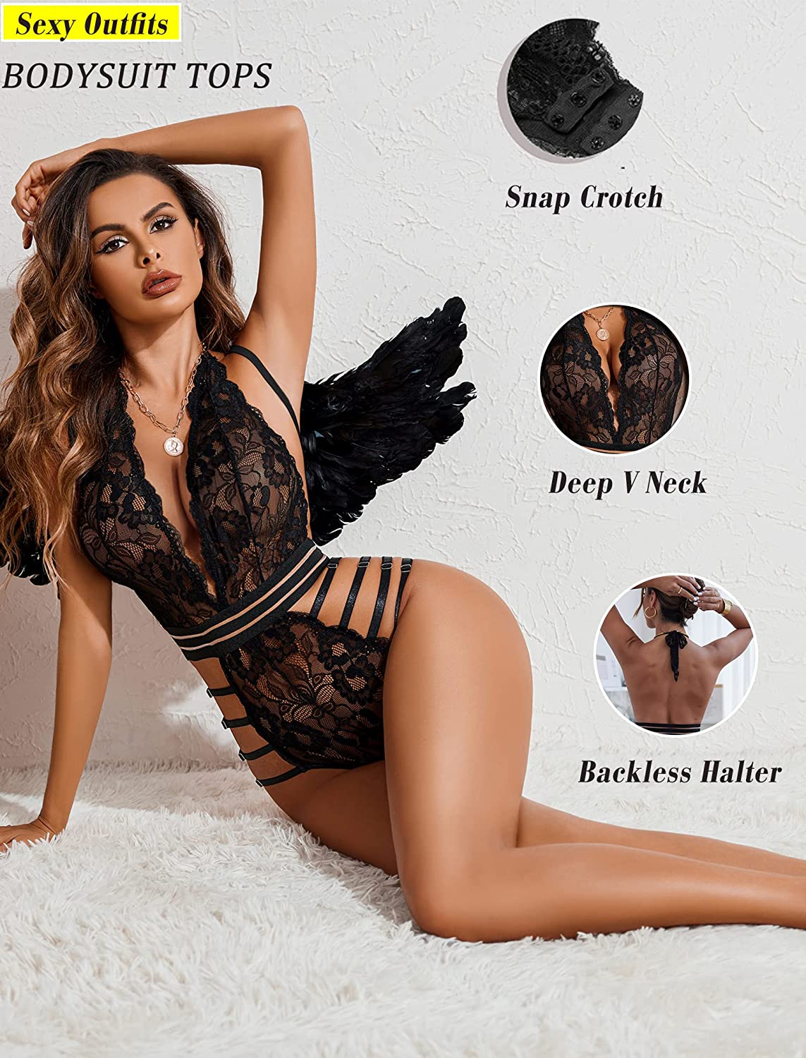 Avidlove Lace Bodysuit Teddy Lingerie Snap Crotch Lingerie One Piece Babydoll
