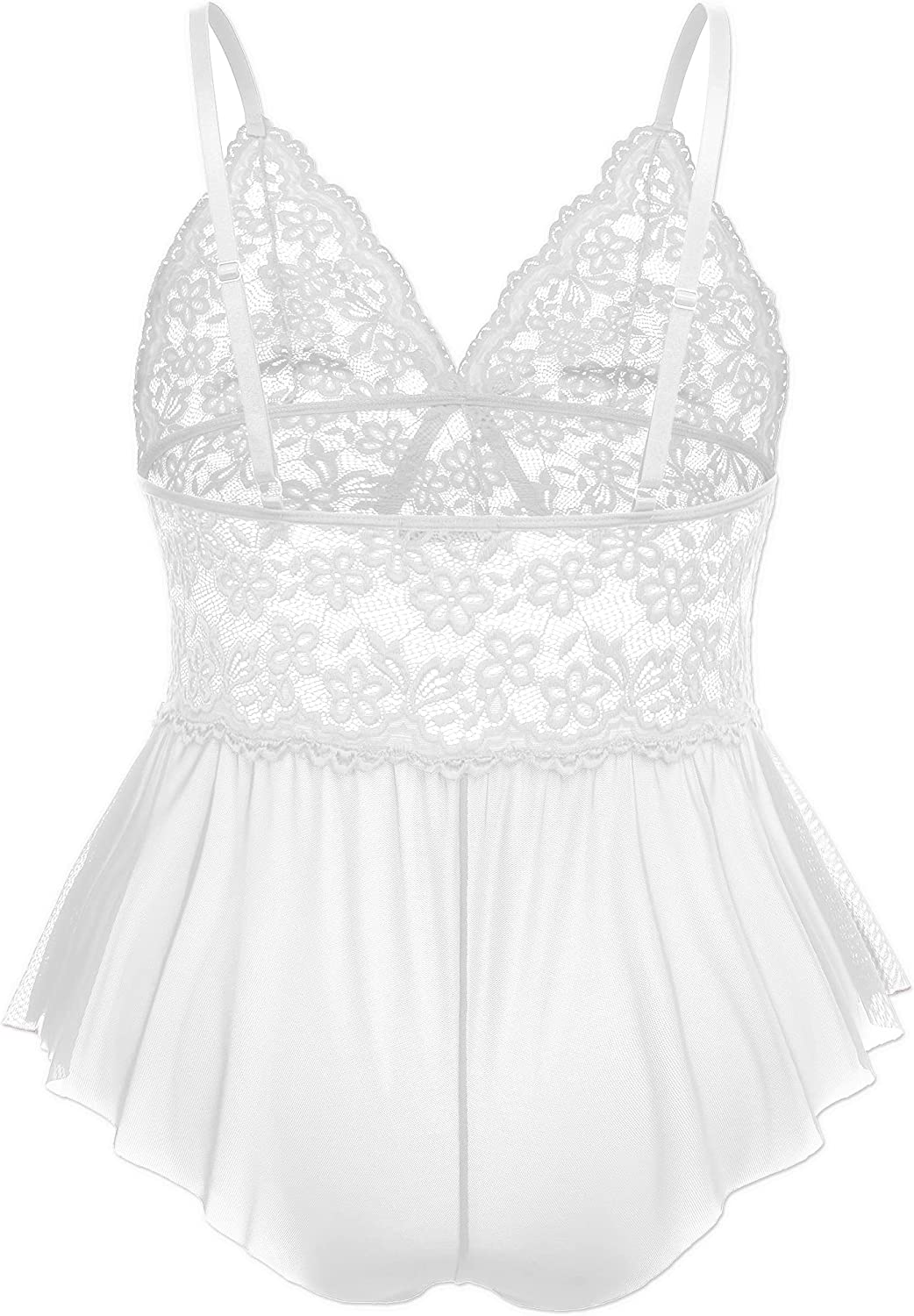 Avidlove Plus Size Lingerie for Lace Bodysuit One Piece Teddy Babydoll Mesh Chemise V Neck Sleepwear L-4XL