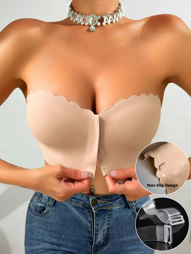 Front Closure Wireless Strapless Bra Beige