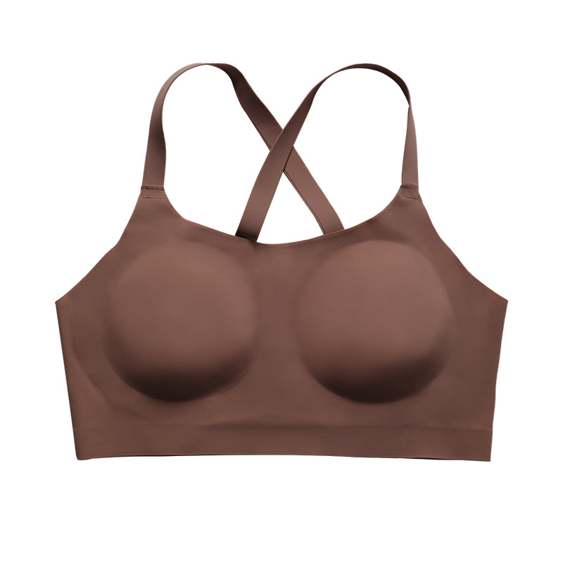 Cross Back Letter Print Wireless Bralette Brown