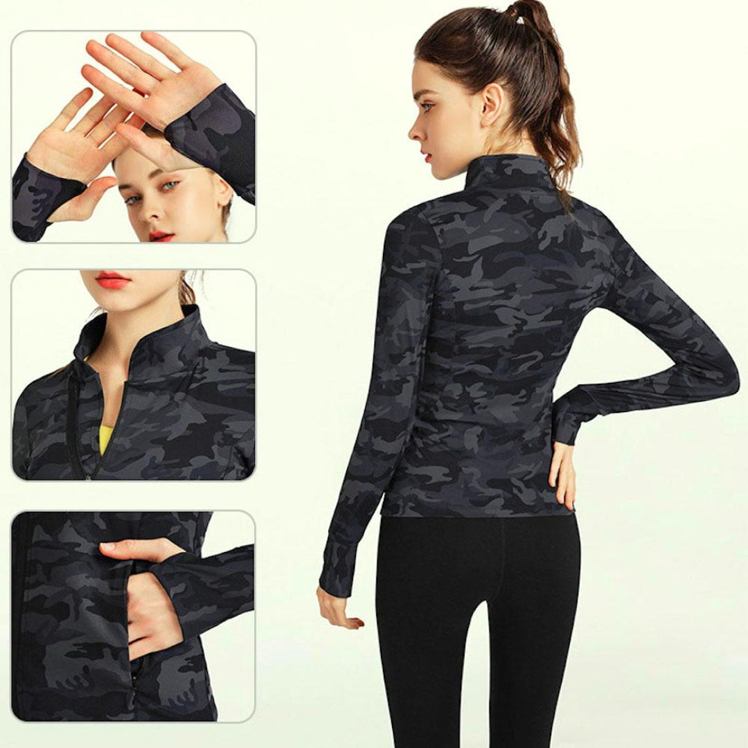 Camo Print Thumb Hole Women's Sports & Fitness Jacket