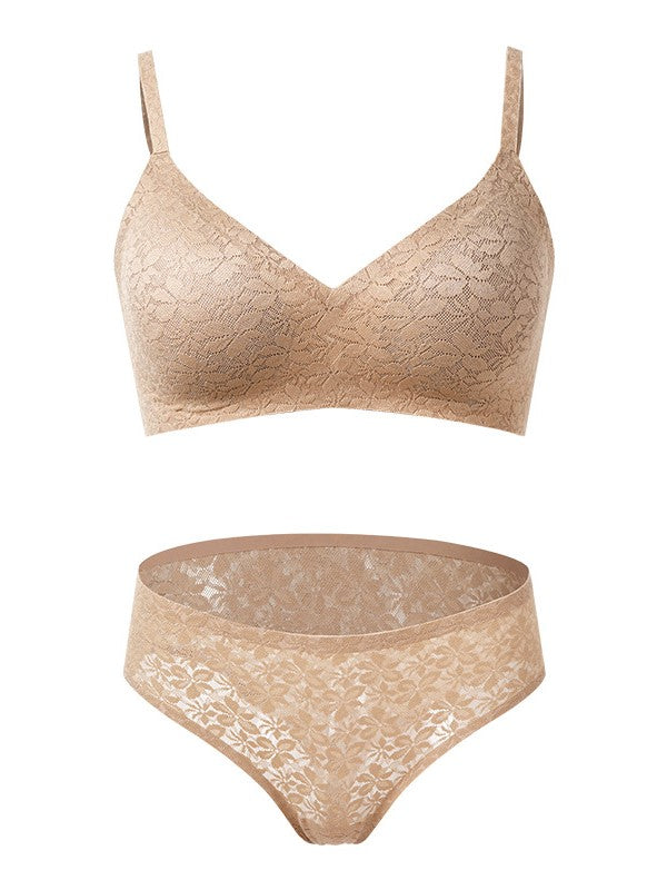lace French gathered without steel ring bra panty set