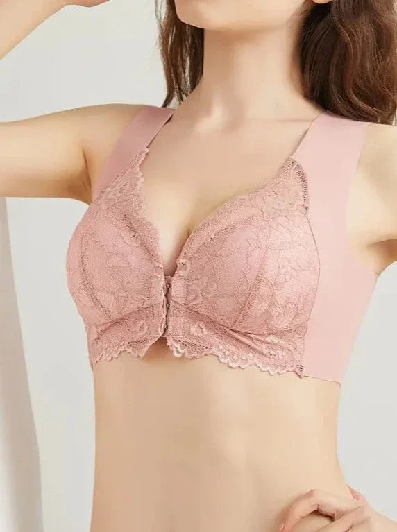 Lace Seamless Wirefree Push-up Pus size Full Coverage Bra Pink