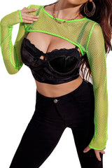 Avidlove Fishnet Long Sleeve Crop Top See Through Shirt Sheer Blouse Outfits