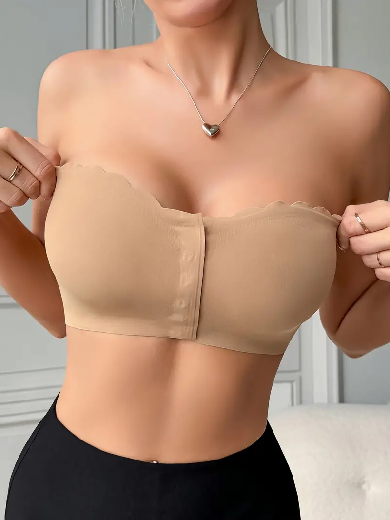 Front Closure Wireless Strapless Bra Beige