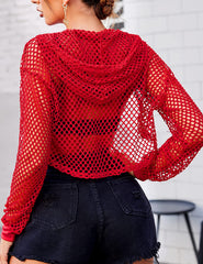 Avidlove Mesh Hoodie Crop Top Fishnet Shirt Long Sleeve Crop Top Hoodie