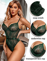 Avidlove Lace Bodysuit Sheer Mesh Sleeveless Floral Spaghetti Strap Bodysuit Tops