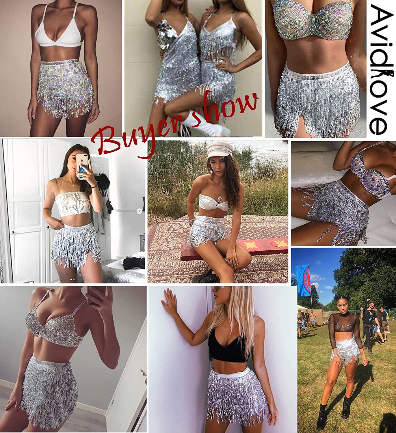 Avidlove Sequin Tassel Skirt Belly Dance Belt Dance Performance Skirt Party Rave Skirt for Women